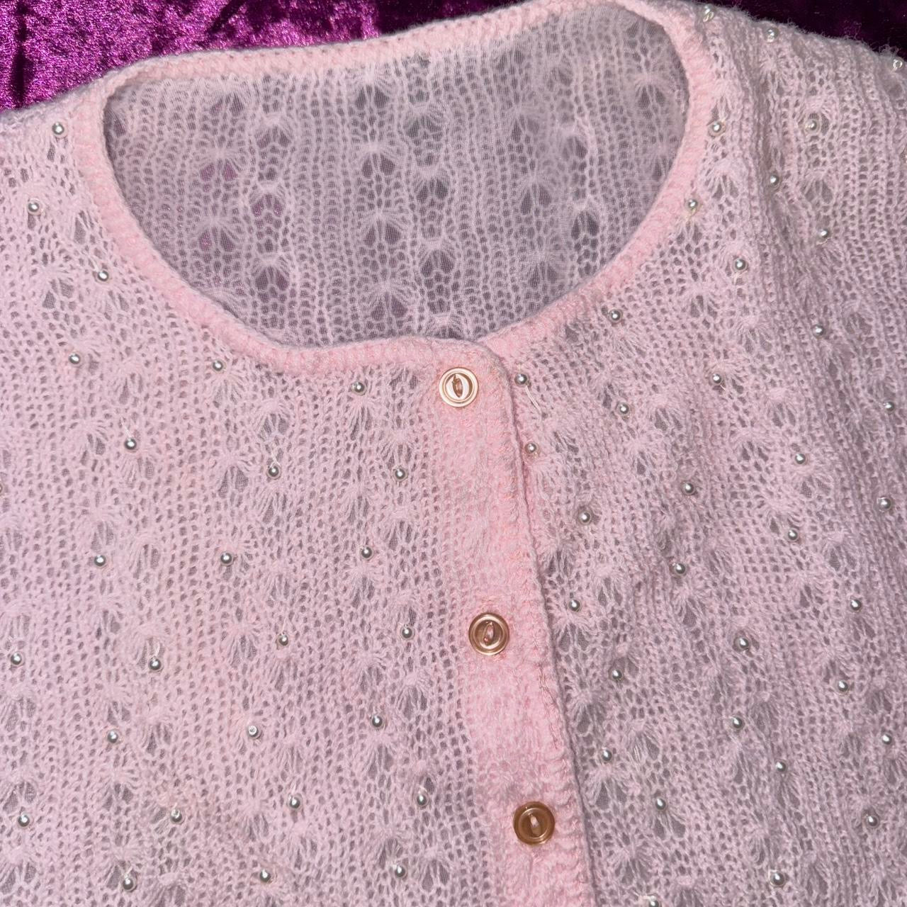 60s Pink Pearl Embellished Cardigan (S/M)