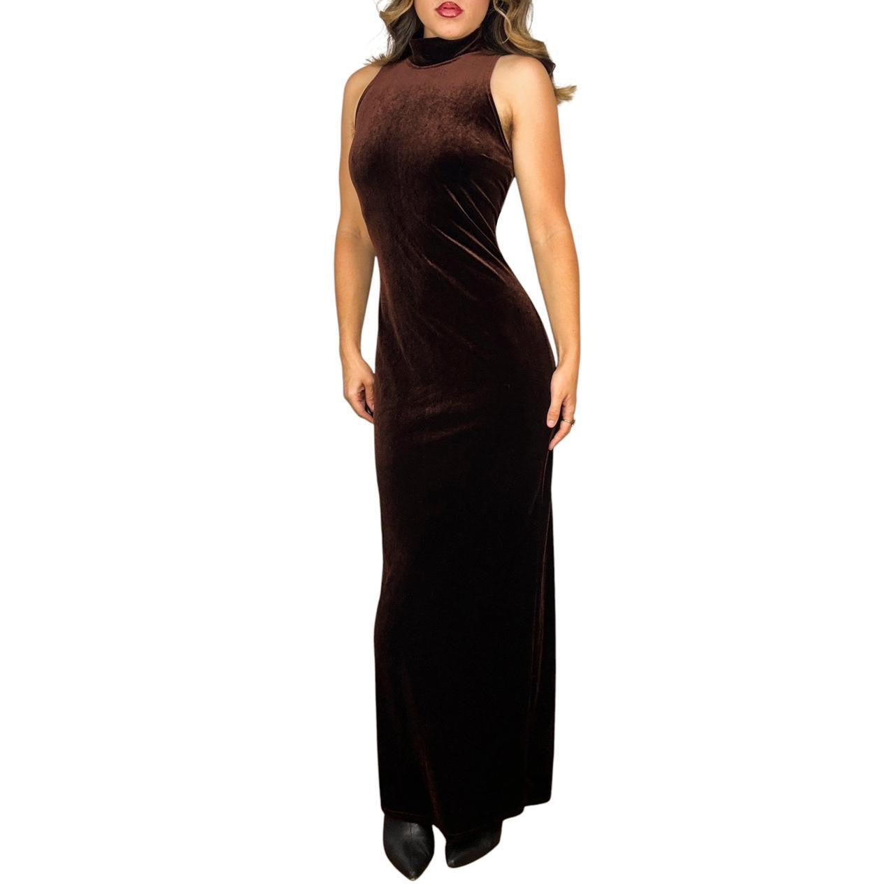velvet turtleneck dress 90s Velvet Turtleneck Maxi Dress (M/L) – Holy Thrift