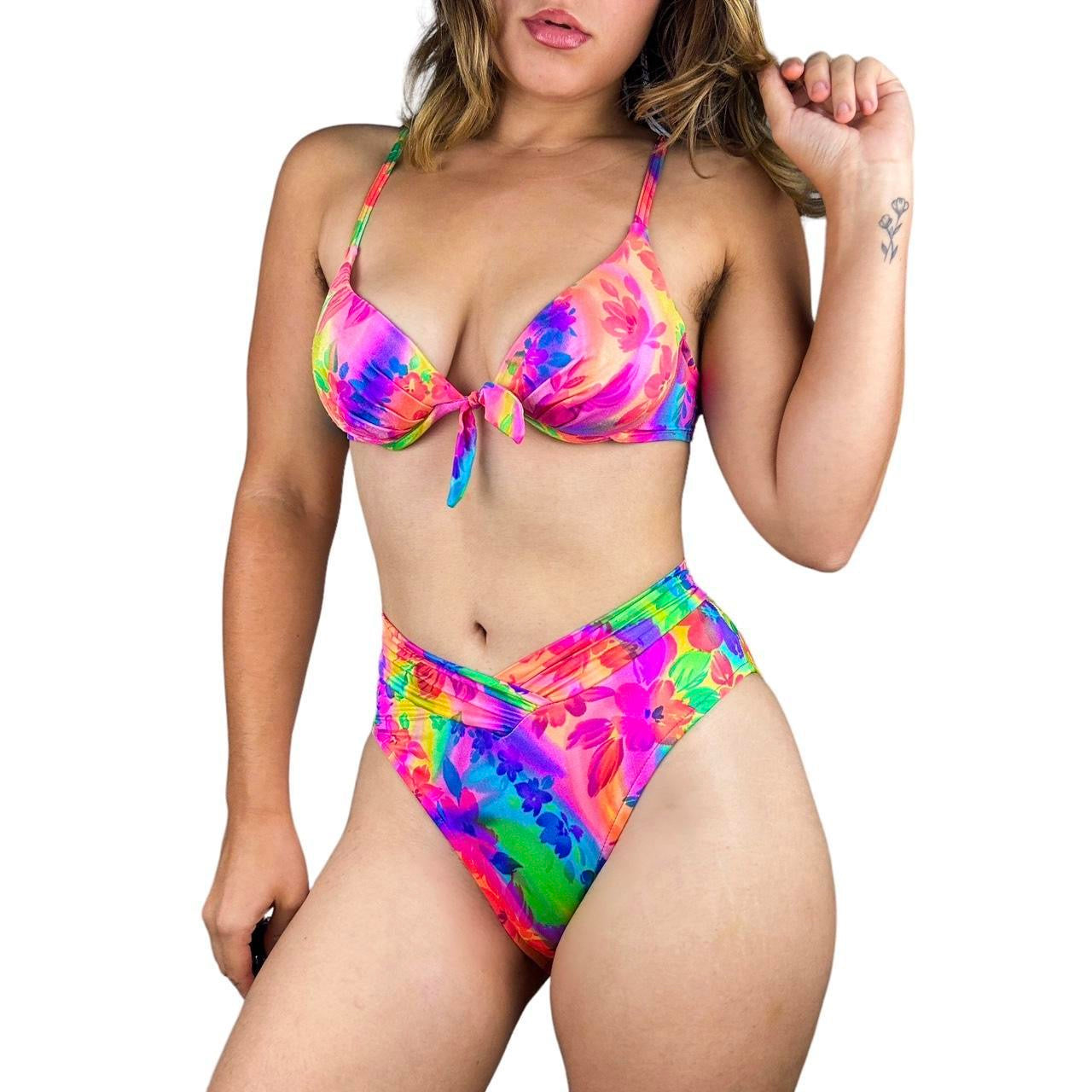 90s Rainbow Floral Bikini (S)