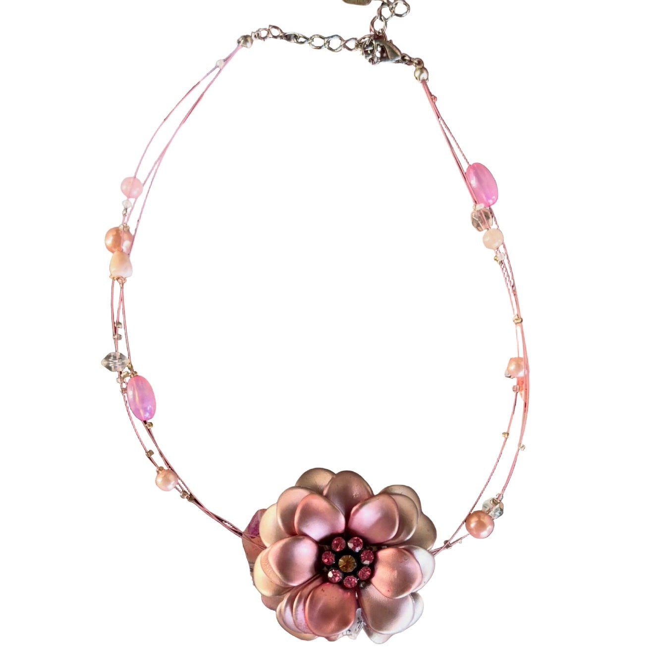 Pink Floral Beaded Necklace