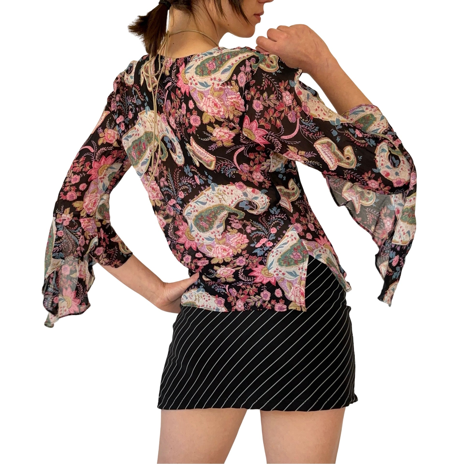 90s Floral Bell Sleeve Top (S)