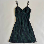 Vintage 90s black & green beaded lace dress - s