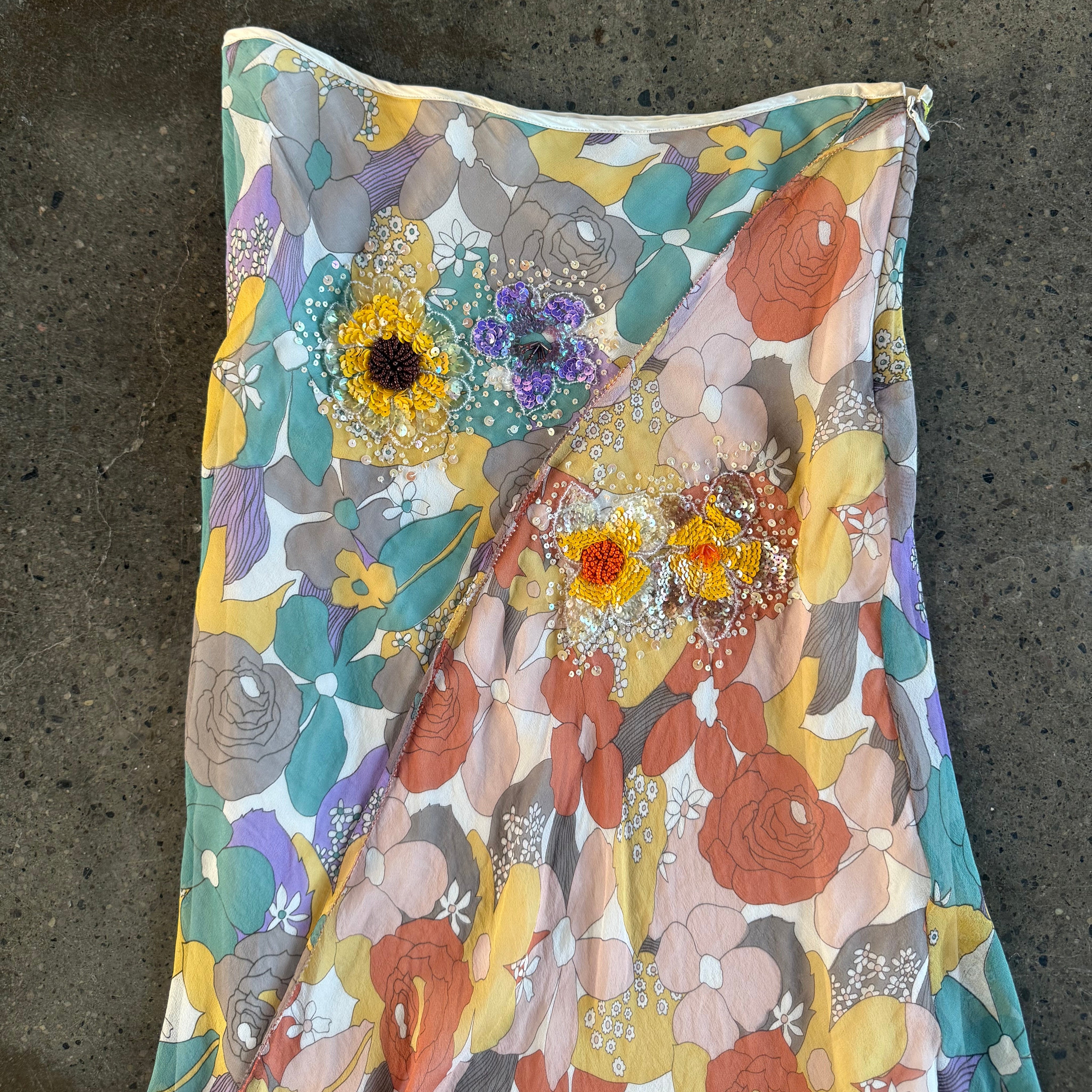 D Studio 100% Silk Embellished Midi Skirt (M)