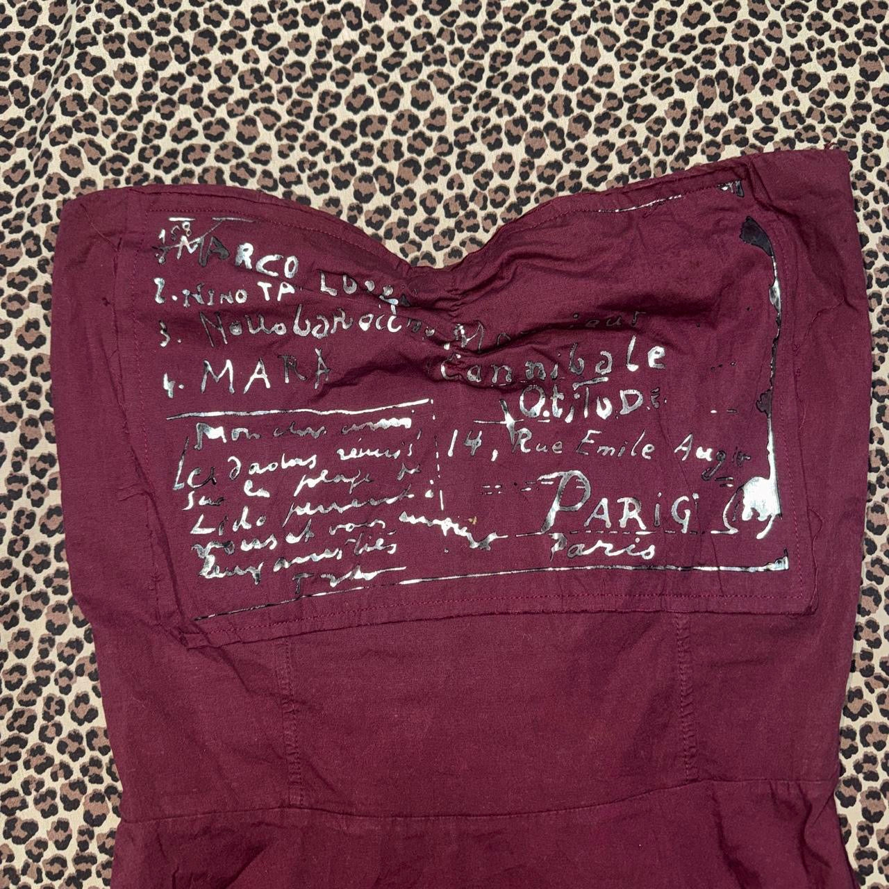 Italian Vintage Burgundy Cotton Script Graphic Midi Dress (XS/S)