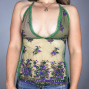 Embroidered Mesh Halter Top (XS/S)
