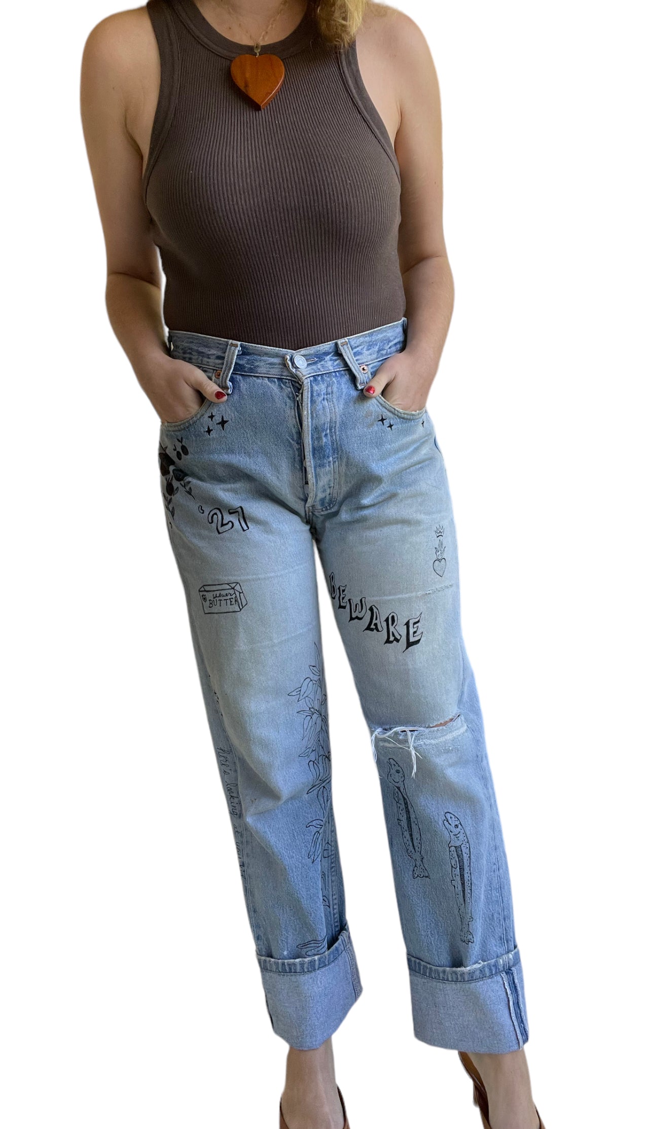 Handmade Jeans with Drawings, Commission Your Own Pair (XS-XL)