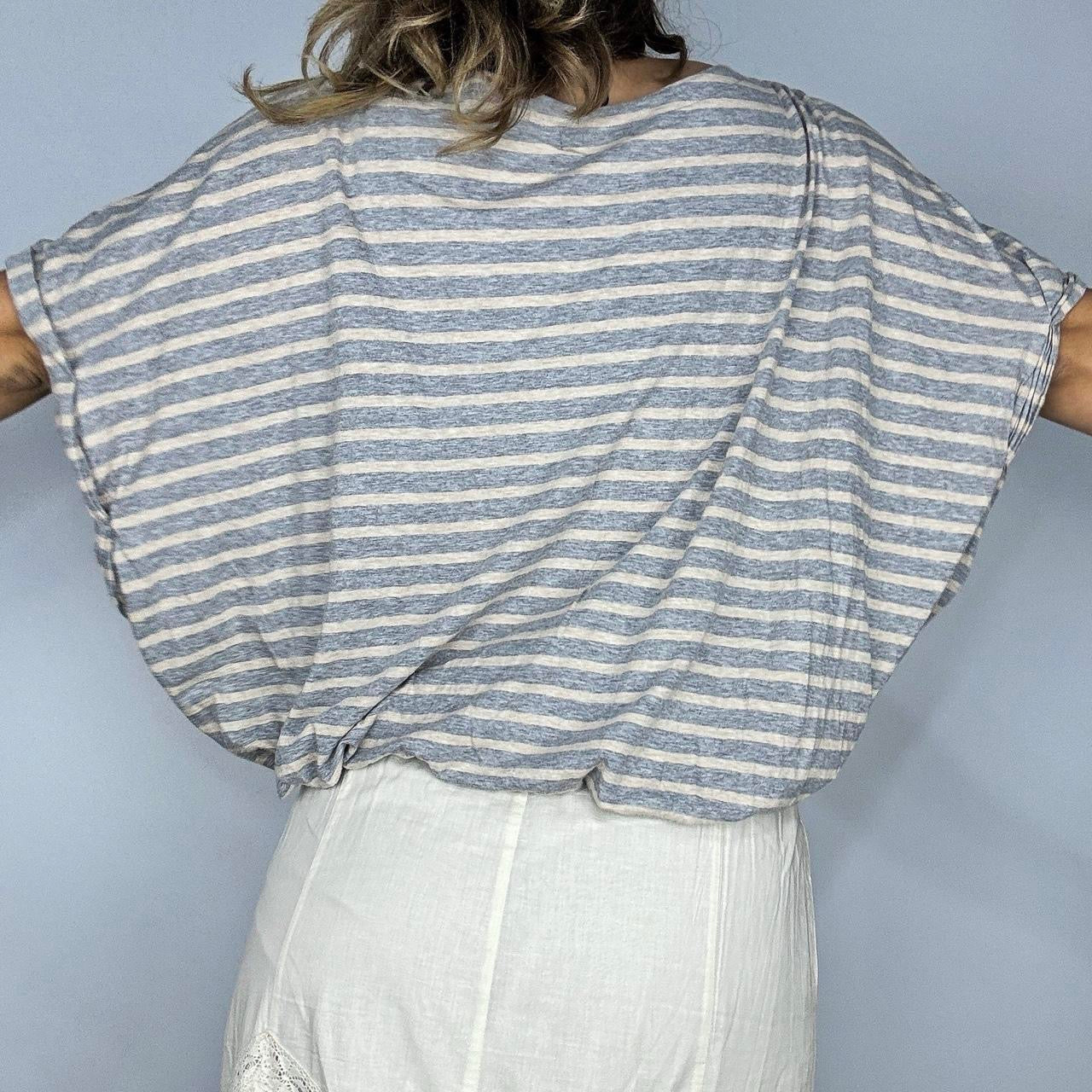 Burberry Blue Label Grey & Cream Dolman Sleeve Top (one size)