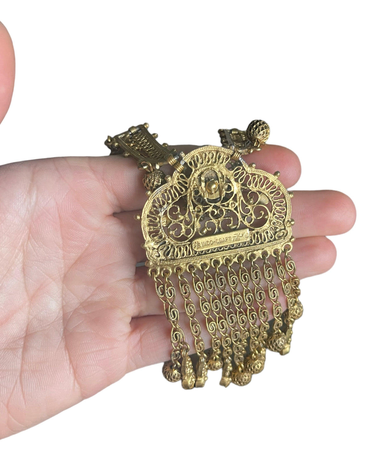 Antique Mid-Century Indian Brass Choker with Dangles, Intricate Cannetille Work