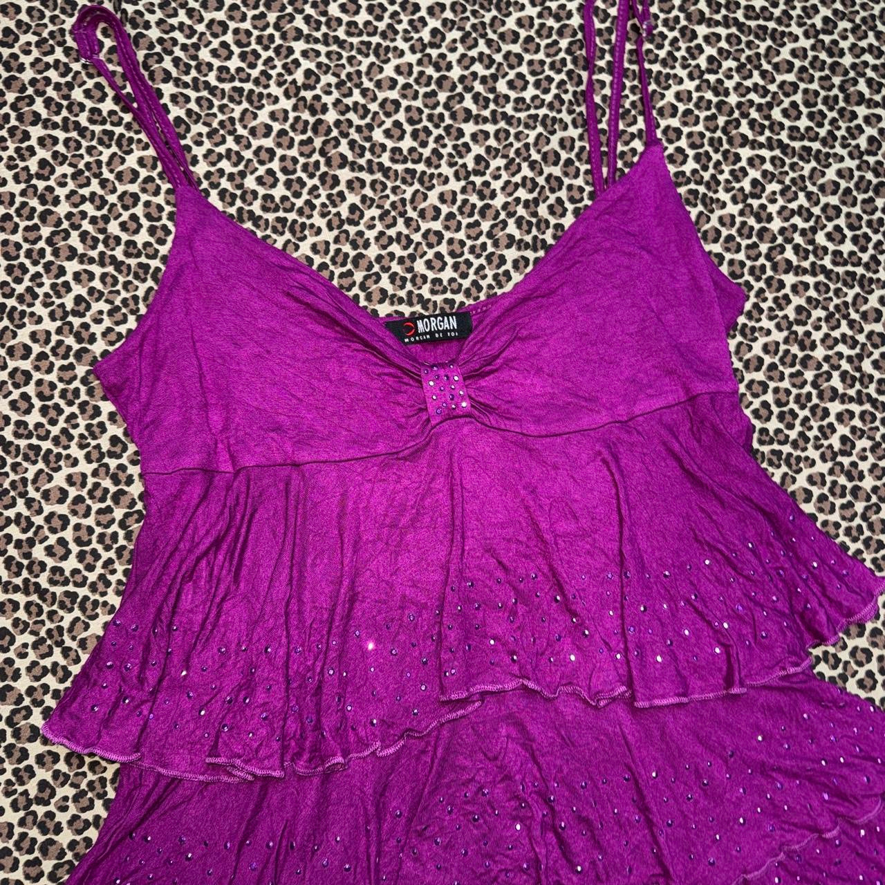 Morgan De Toi Tiered Fuchsia Rhinestone Babydoll Tank Top (M)
