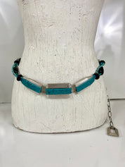 BLUE AND SILVER PLATE CHUNKY TURQUOISE belt