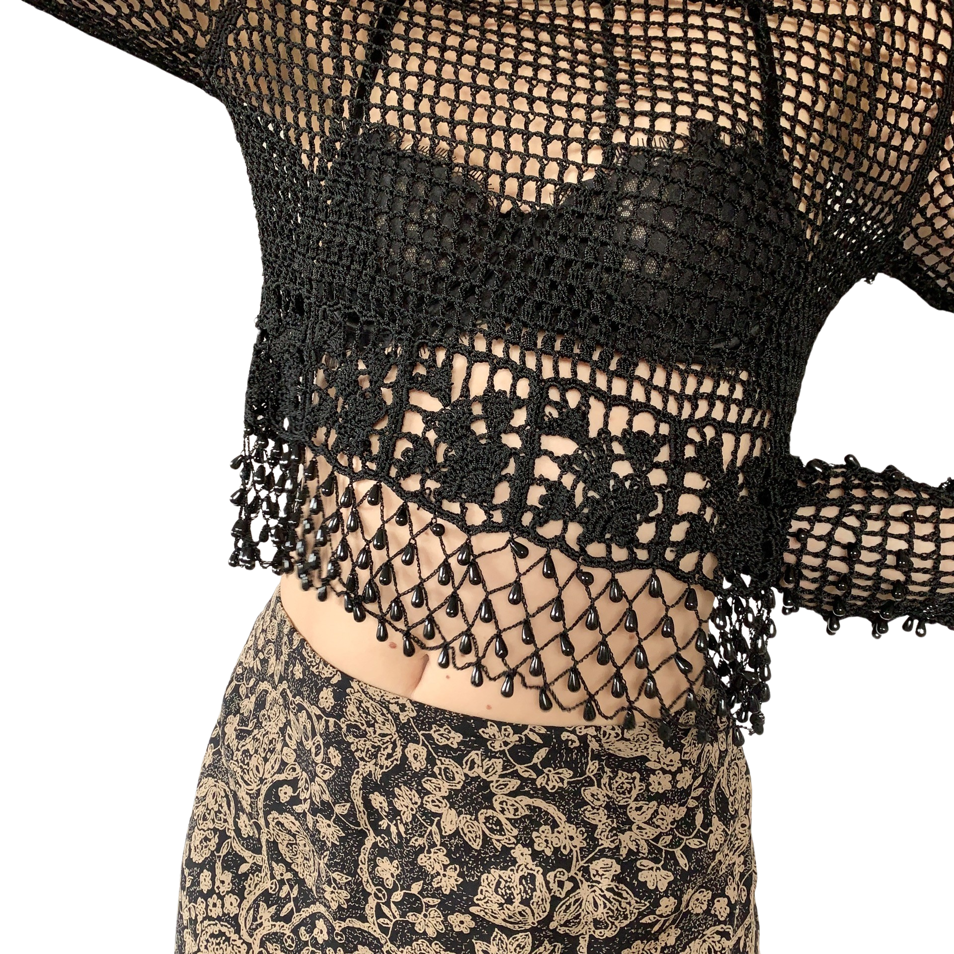 Vintage Beaded Crochet Top (S/M)