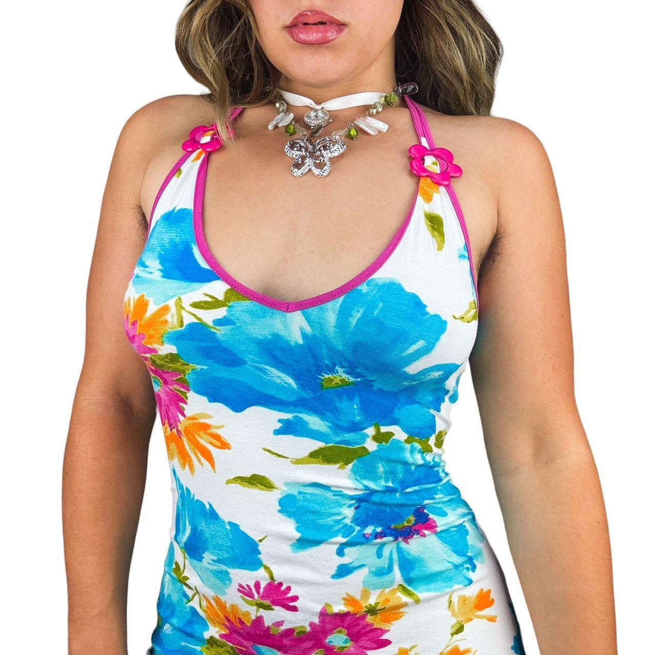 Y2K Floral Pixie Hem Halter Dress (M)