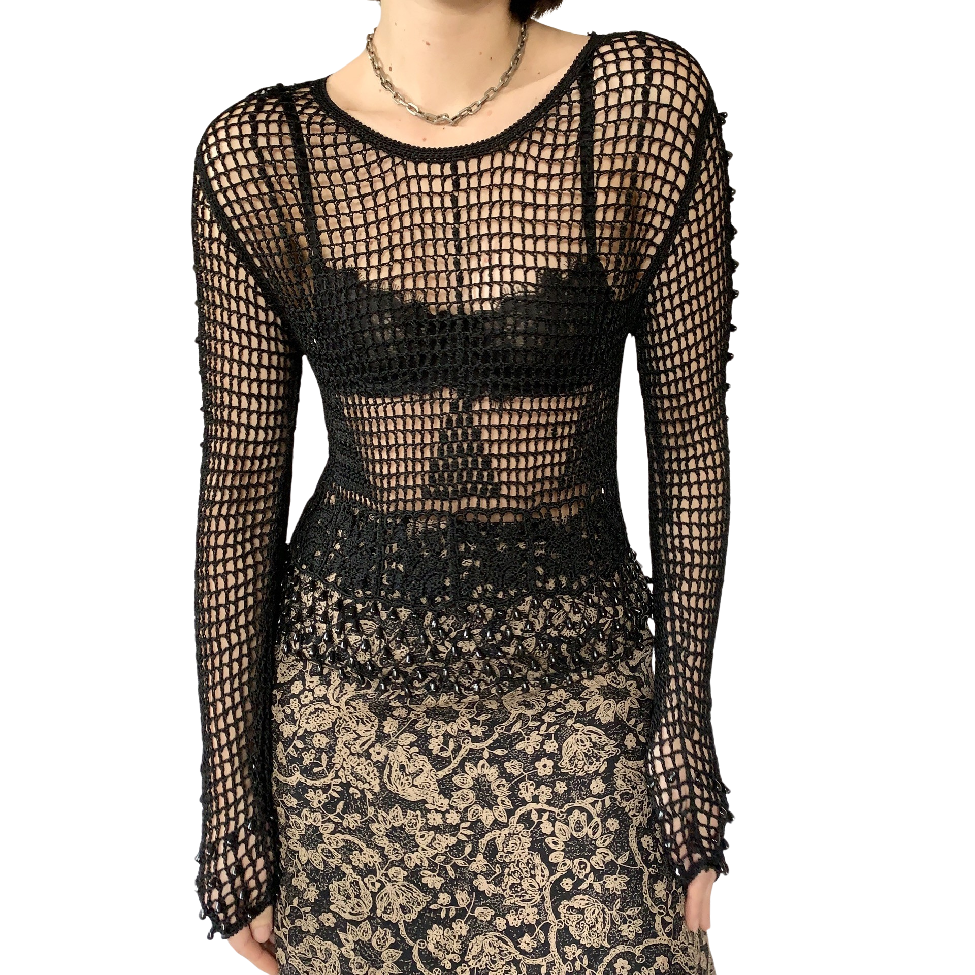 Vintage Beaded Crochet Top (S/M)