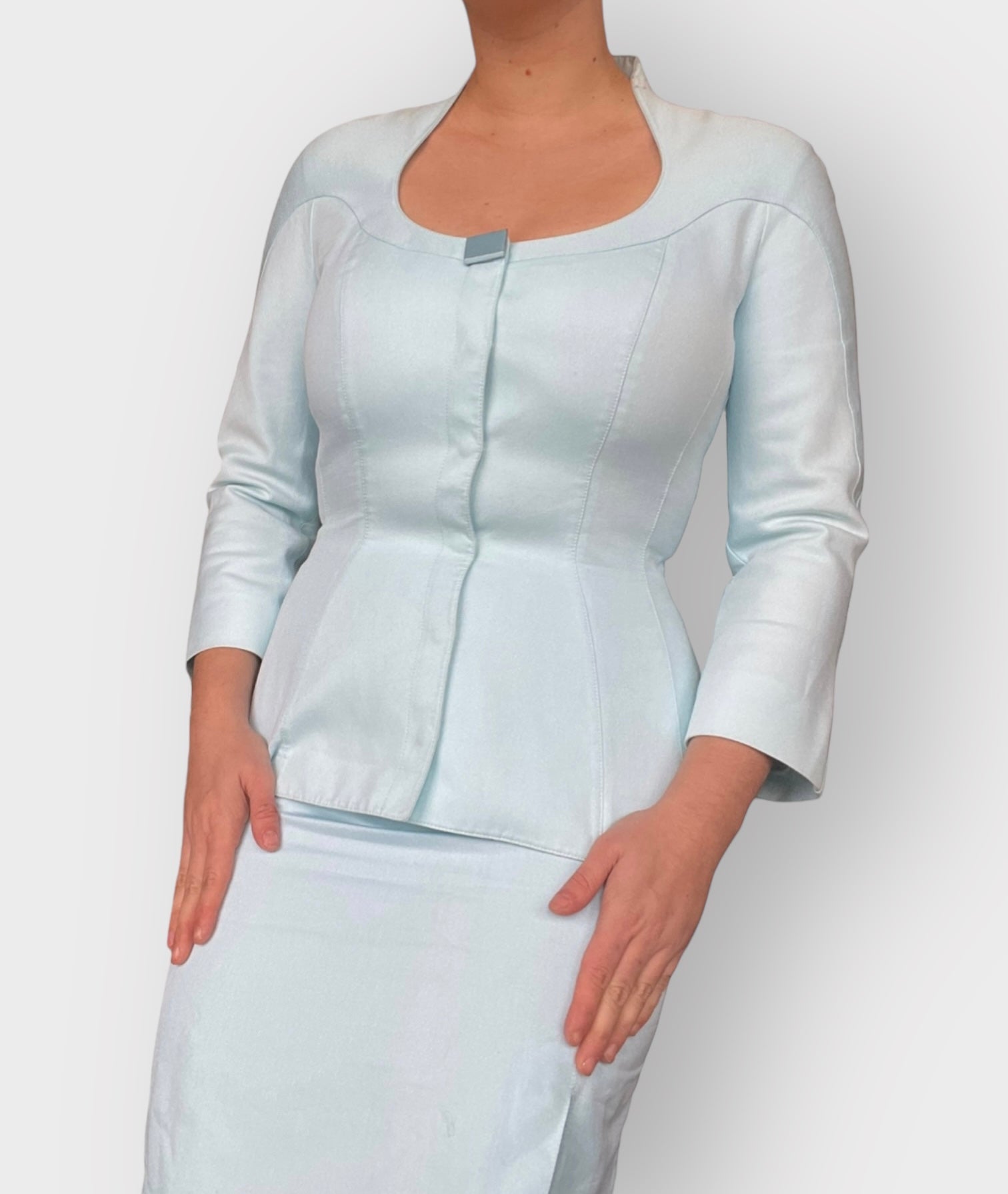 90s Thierry Mugler Designer Skirt Suit in Baby Blue (S) – Holy Thrift