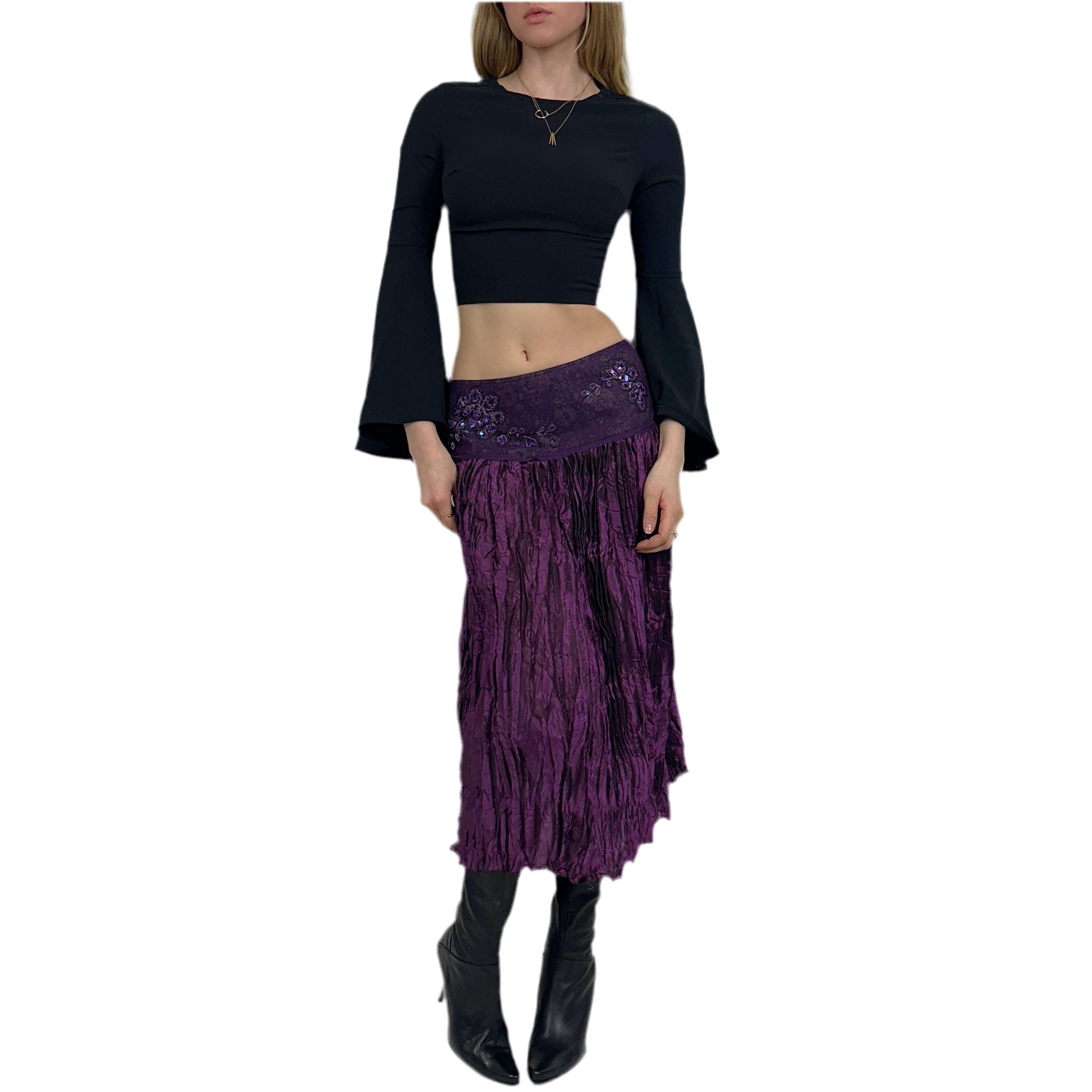 Whimsical Purple Low Rise Midi Skirt (S)