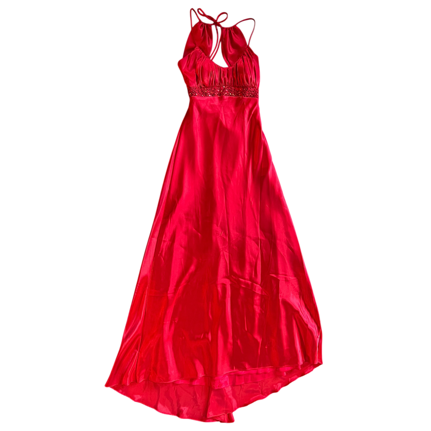 Red Satin Backless Maxi Dress (S)