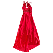 Red Satin Backless Maxi Dress (S)