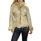 Vintage Italian Fur Trim Leather Jacket (S/M)