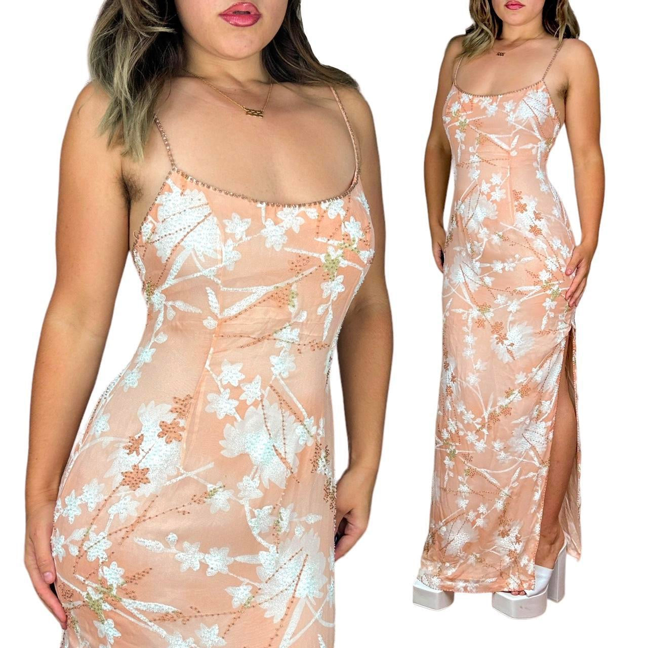 90s Beaded Silk Cherry Blossom Gown (M)