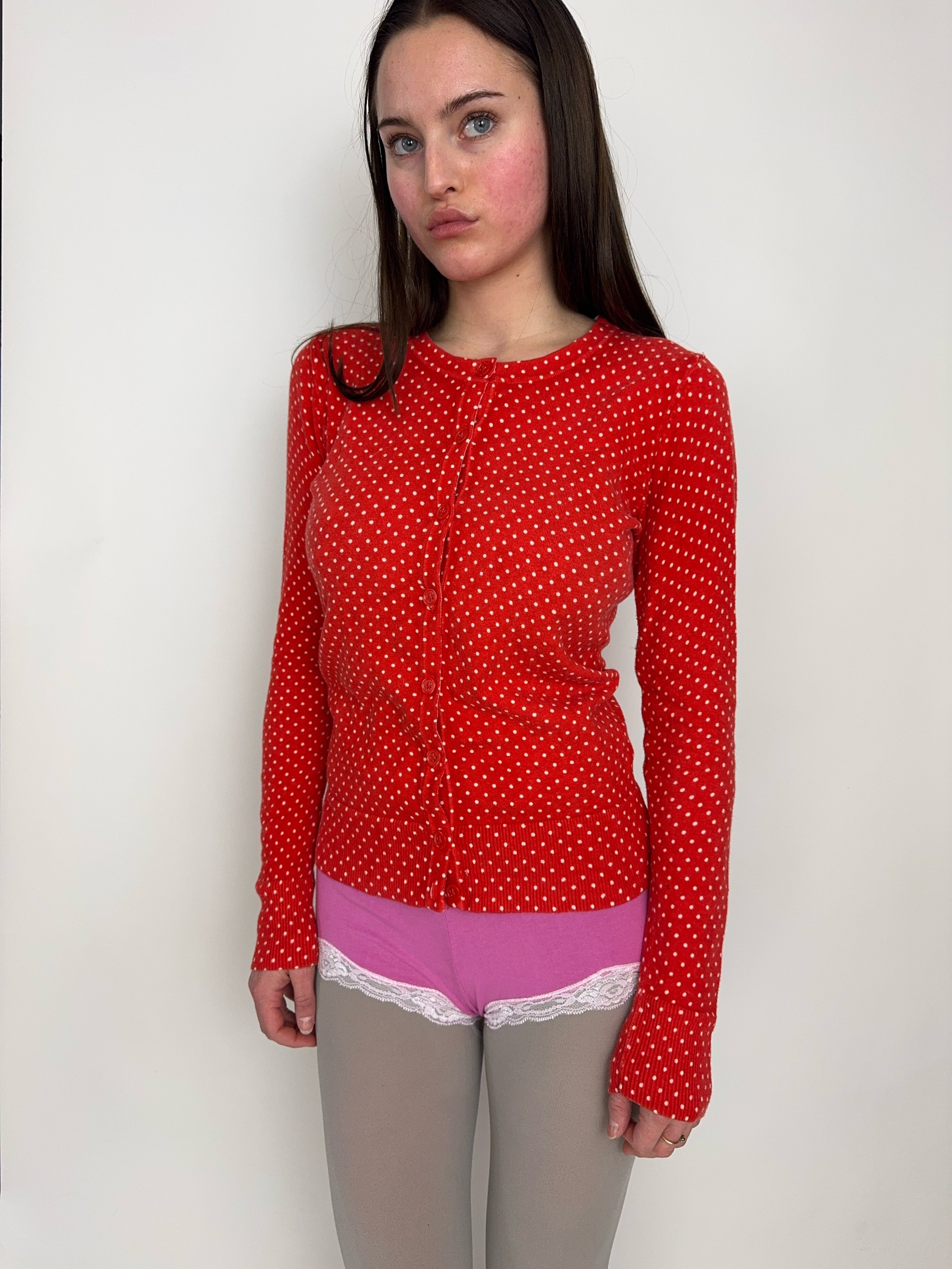 Tangerine Polka Dot Cardigan (S)