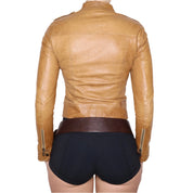 Y2K Italian Brown Leather Moto Jacket (XS)