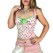 Y2K Heart Print Milkmaid Cami (M)