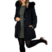 Vintage Wool Coat with Fox Fur Hood (S)
