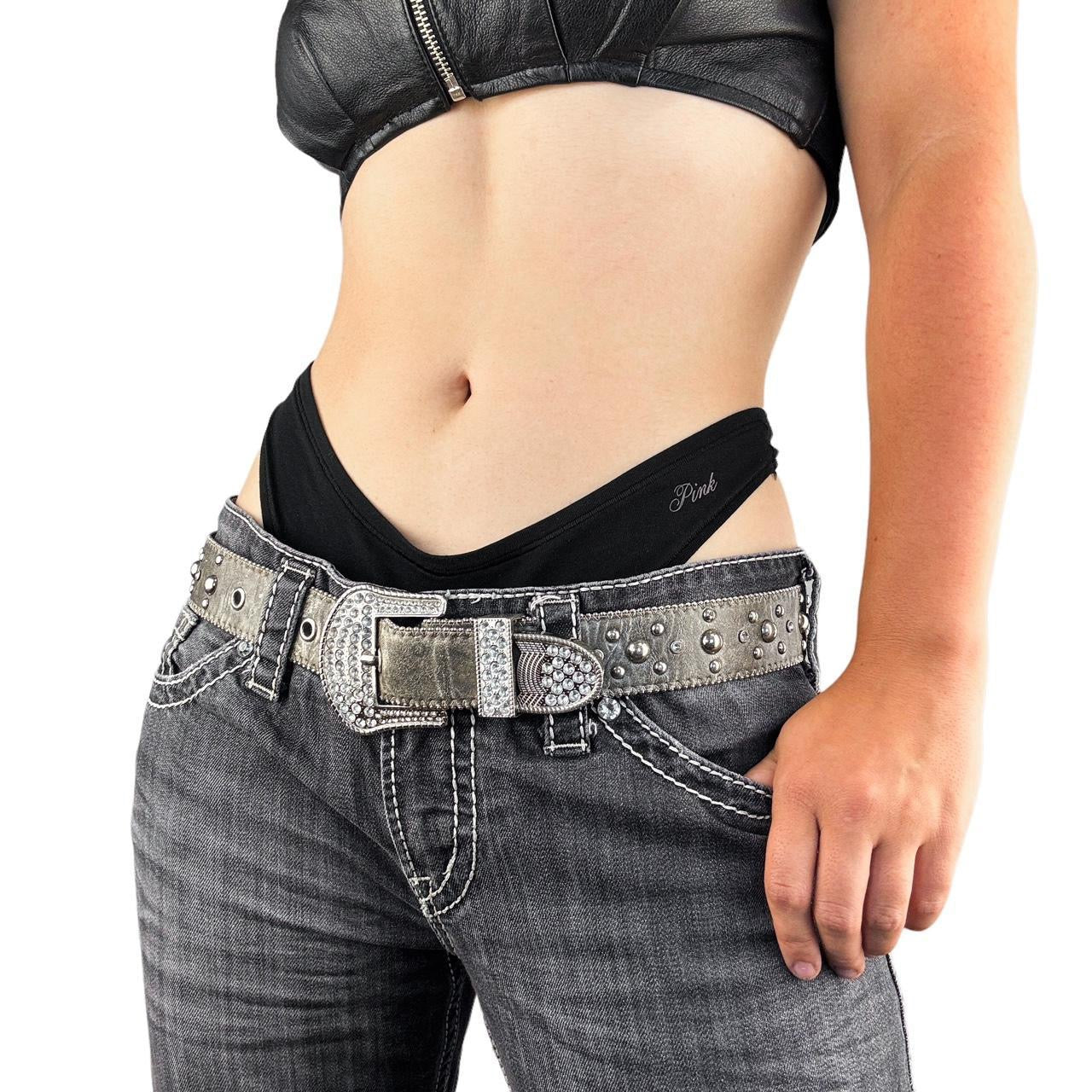 Y2K Silver Studded Bling Belt