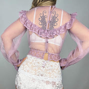 1970s Lavender Lace Ruffle Blouse (S)