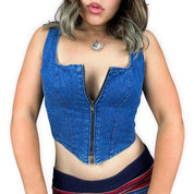 90s Cropped Denim Zip Up Bustier (M)