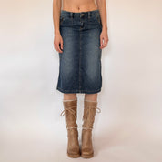 Y2K Denim Cargo Midi Skirt (XS)