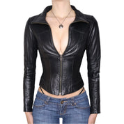 Y2K Sexy Fitted Black Italian Leather Jacket (XXS)