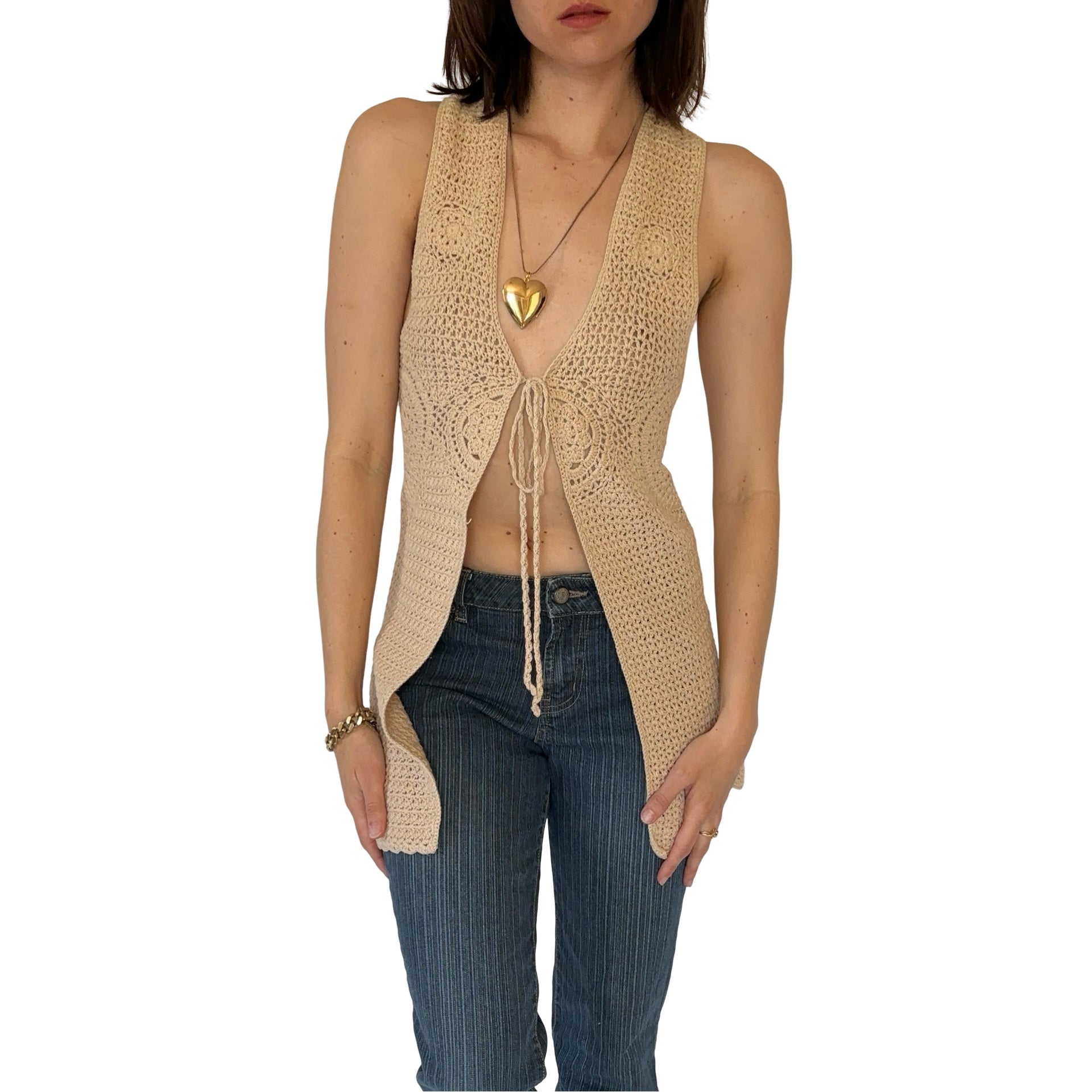 2000s Tie Front Crochet Top (XS)