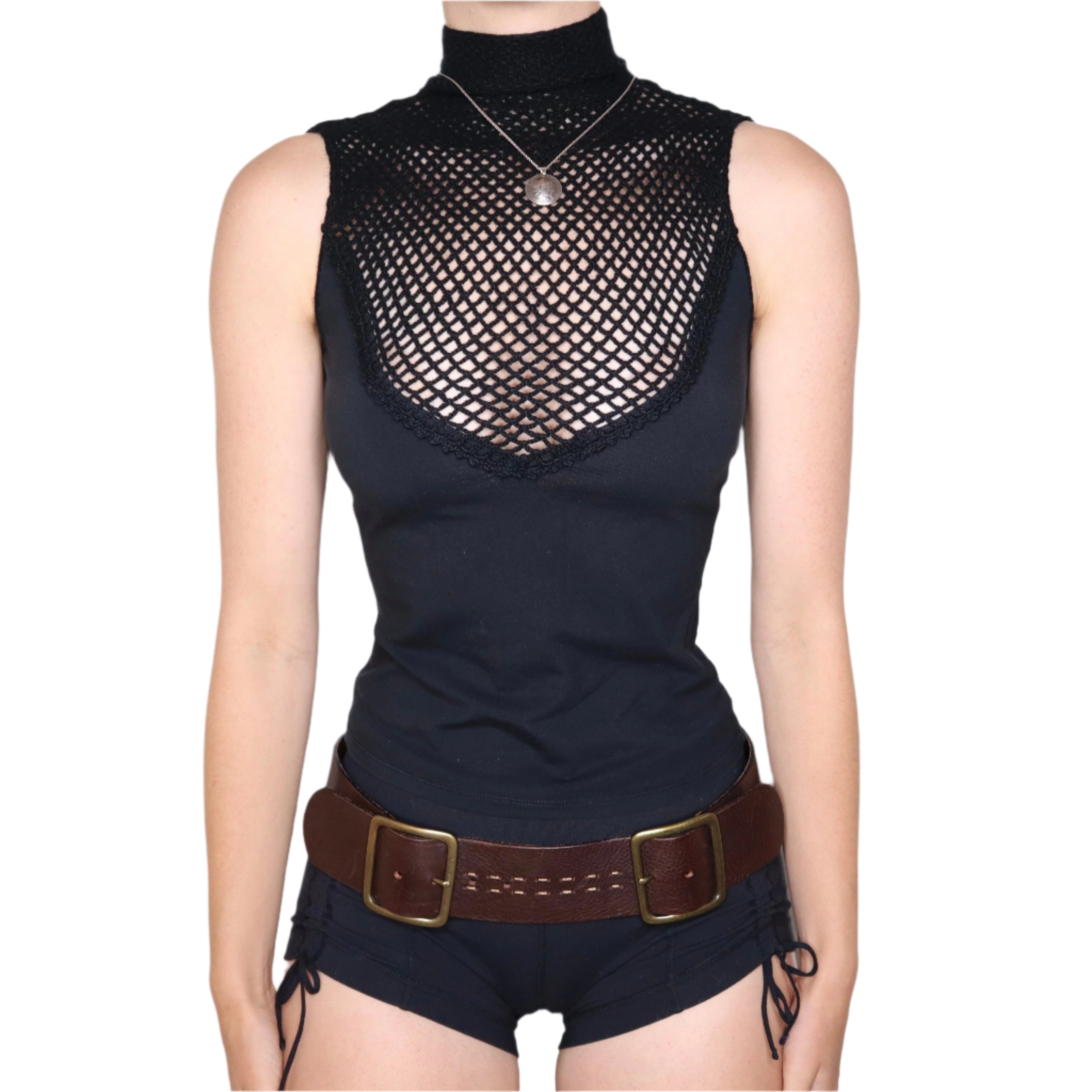 90s Black Knit Mockneck Sleeveless Top (S)