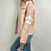 Vintage Pink Leather Moto Jacket (L)