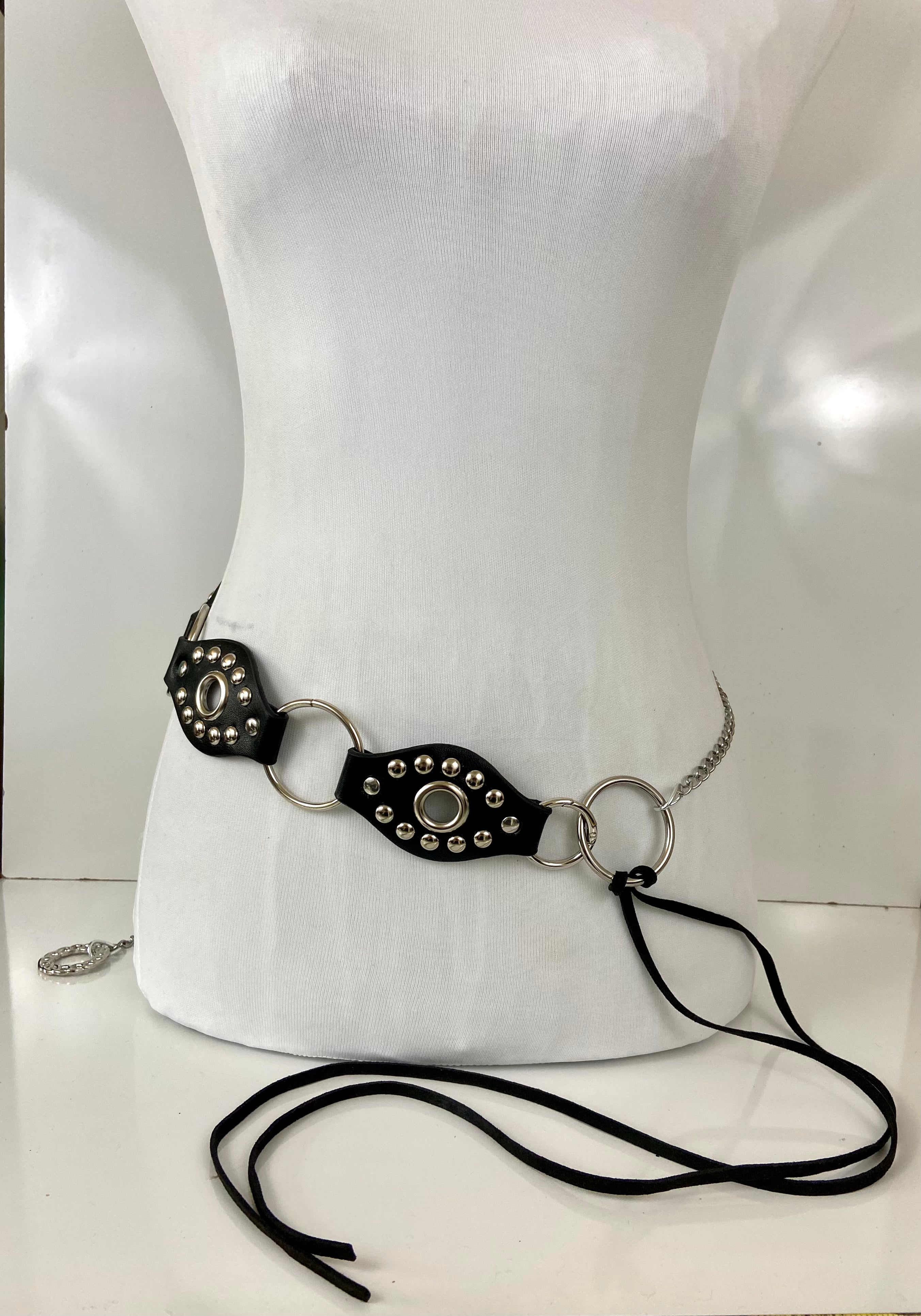 Leather black and silver belt