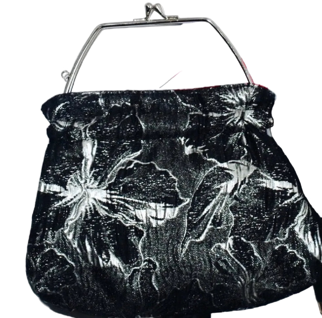 Vintage Brocade Clutch with Silver Kiss-Lock Closure