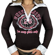 Vintage Flirty Varsity Graphic Polo Long Sleeve (S)