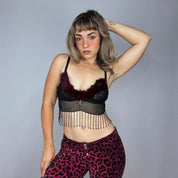 Beaded Fur Trim Bralette Top (S)