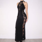 90s Black Lace Corset Gown (S)