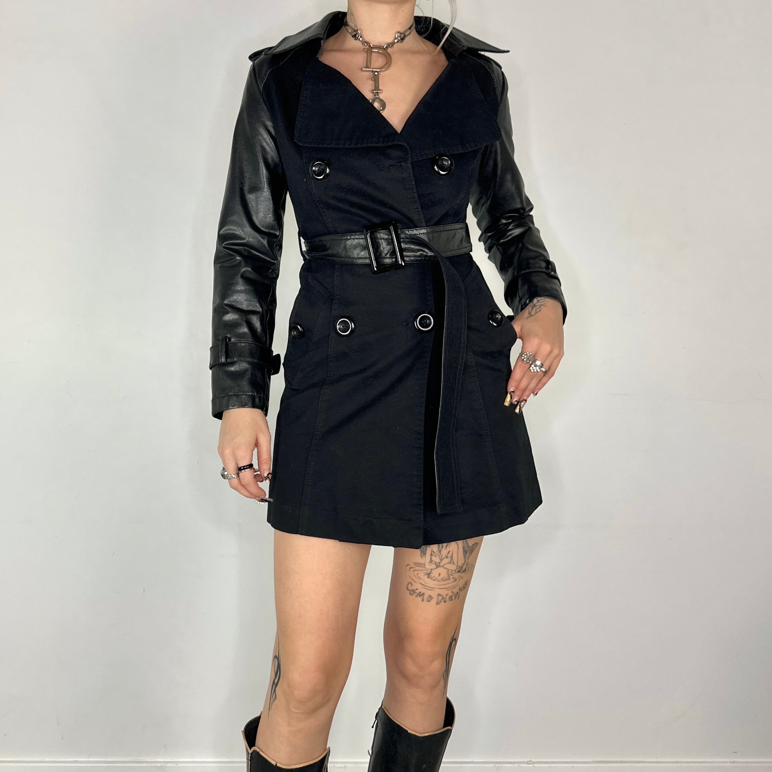 Y2K Belted Mini Trench Coat (XS)