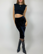 Vintage Deep Blue Velvet Midi Skirt (xs)
