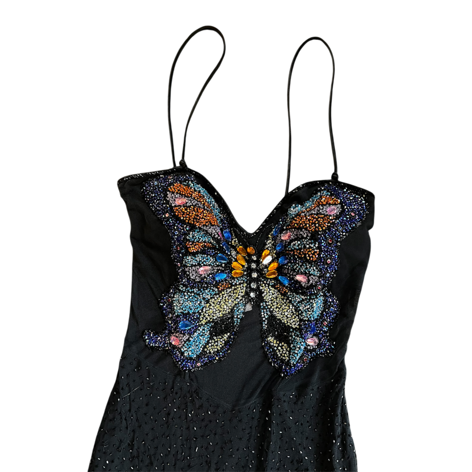 Beaded Butterfly Strappy Mesh Dress (S)