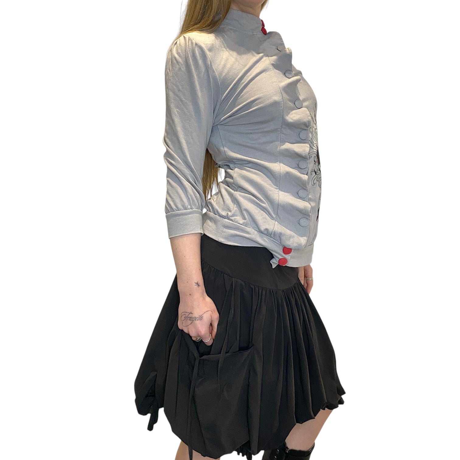 Vintage Button Up Graphic Print Top (M)