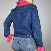 Y2K Faux Fur Trim Denim Jacket (S/M)