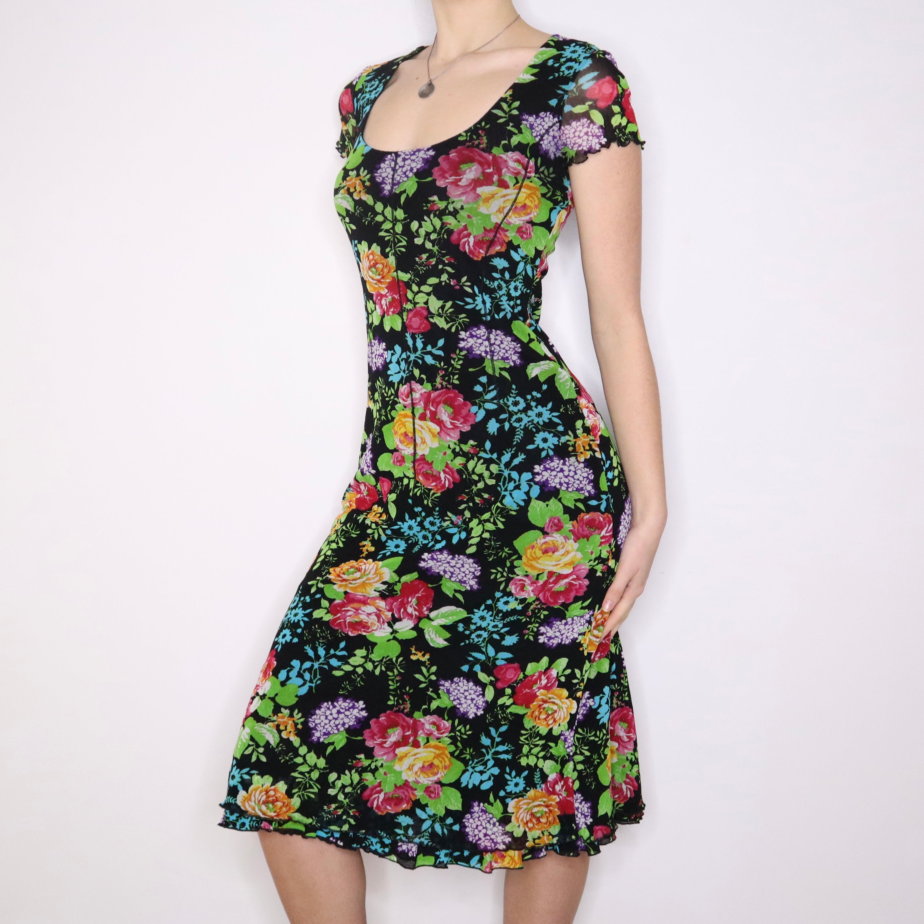 Y2K Italian Floral Mesh Midi Dress (S/M)