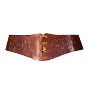 70s Floral Embossed Leather Corset Belt (S/M)