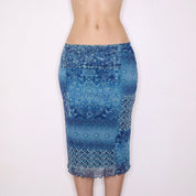 Y2K Blue Printed Mesh Midi Skirt (M)