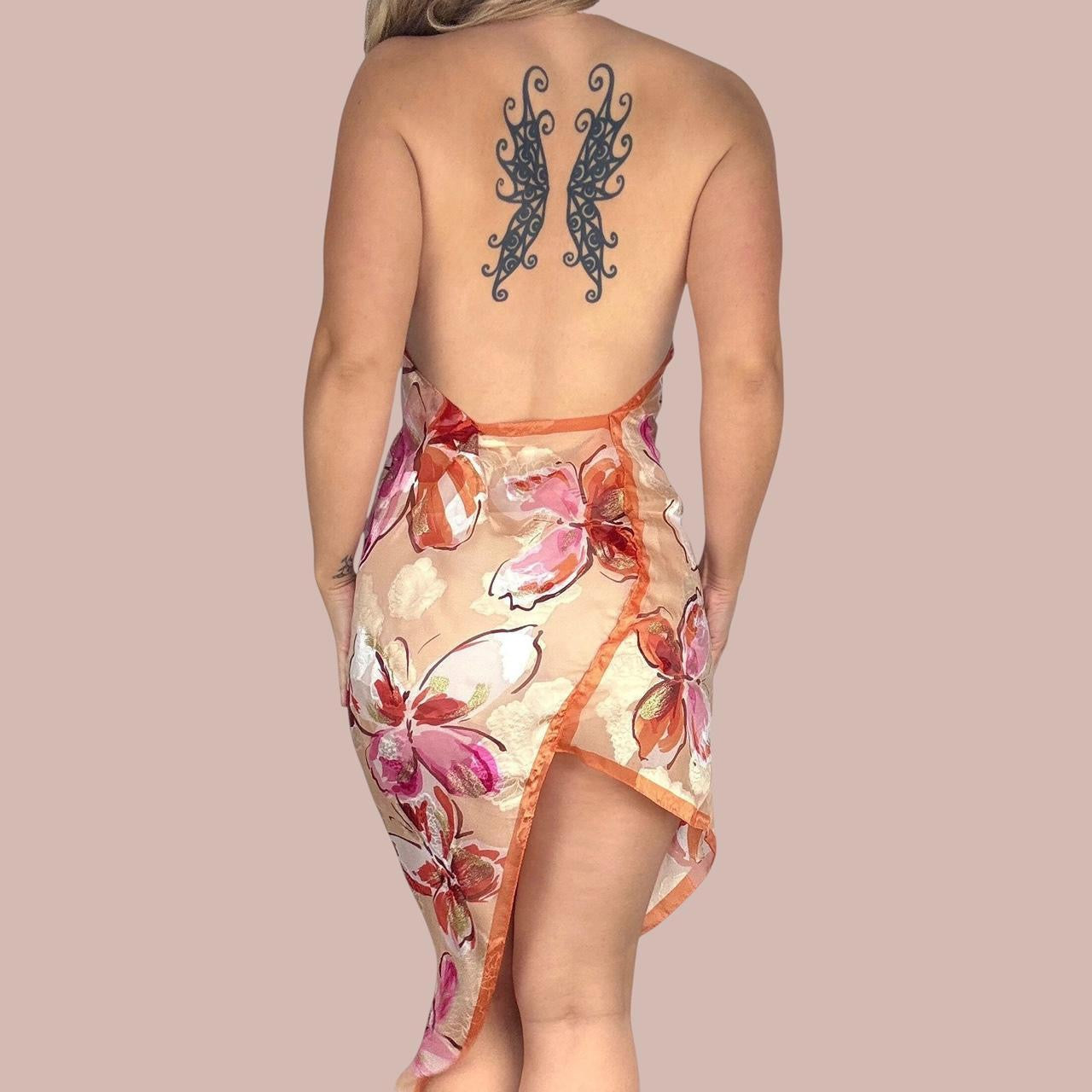 Sheer Silk Butterfly Midi Dress (S)
