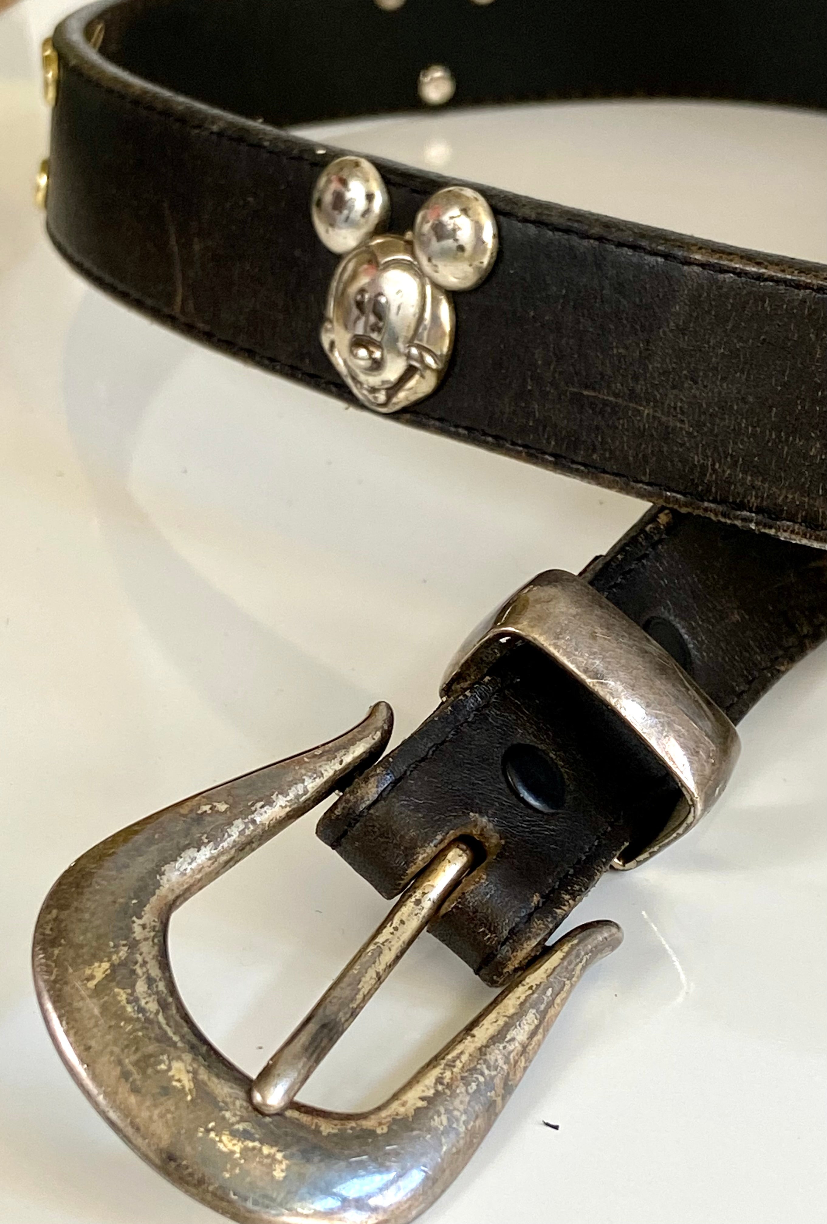 Vintage 92 Brighton Mickey & Co Disney Belt Black Leather Solid Brass